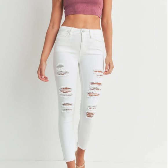 Just Black White Distressed Skinny with Fray - Picture 1 of 8